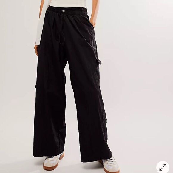 Free People x Bec + Bridge Gab Drawcord Pants Black Wide Straight Leg US 4 New